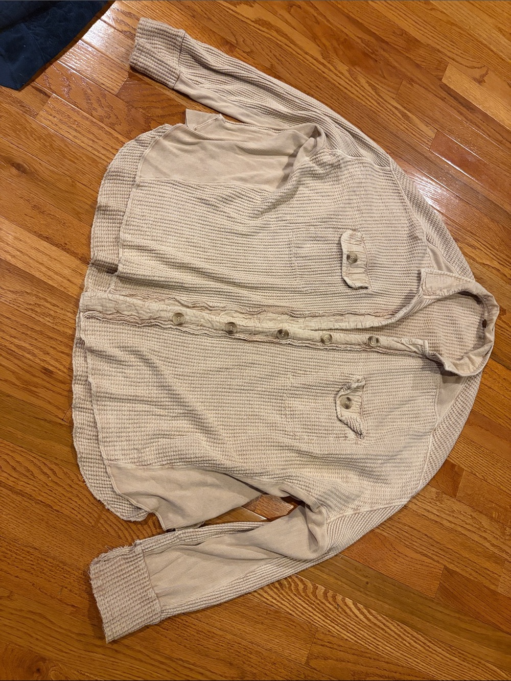 Free People Cream Waffle-Knit Button Cardigan